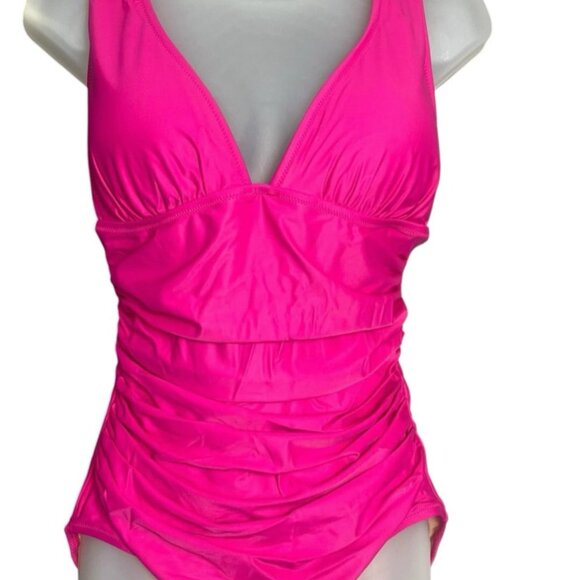 J.Crew Women’s Ruched V Neck One Piece Swimsuit Radiant Fuchsia BC116 Size 2 NEW - Picture 3 of 15